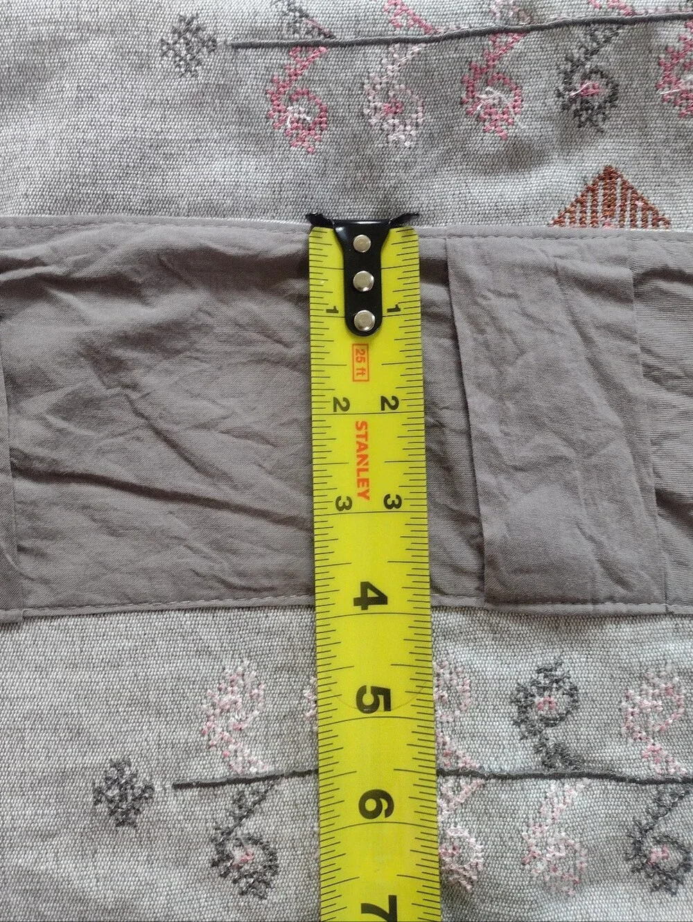 Anthropologie Cotton Linen Embroidered Natani Curtain Single Panel Grey Pink